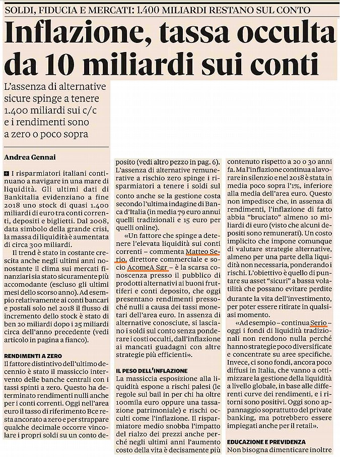 Inflazione, tassa occulta da 10 miliardi sui conti
