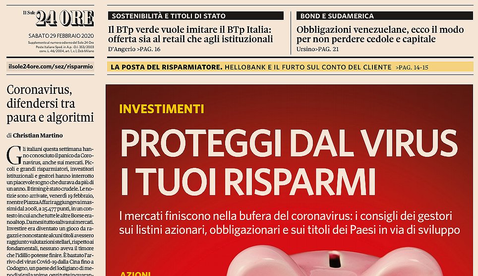 Brambilla su Plus24: Coronavirus, difendersi tra paura e algoritmi